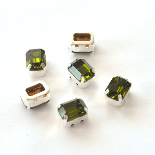 Olivine 8x6mm Octagon Sew On Crystals - 6 Pieces