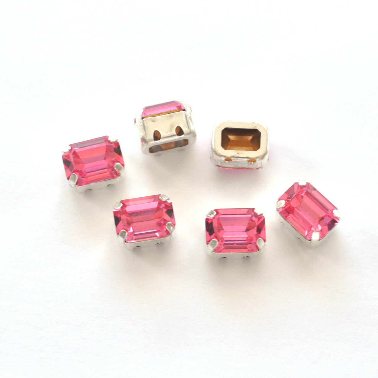 Rose 8x6mm Octagon Sew On Crystals - 6 Pieces