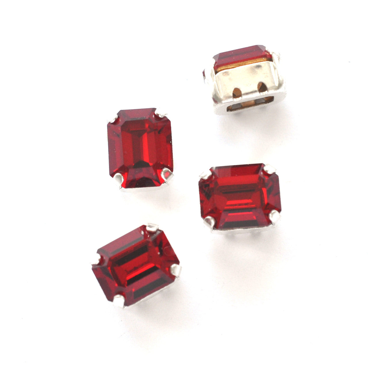 Siam 10x8mm Octagon Sew On Crystals - 4 Pieces