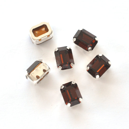 Smoked Topaz 8x6mm Octagon Sew On Crystals - 6 Pieces