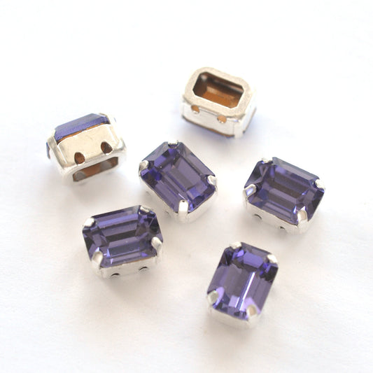 Tanzanite 8x6mm Octagon Sew On Crystals - 6 Pieces