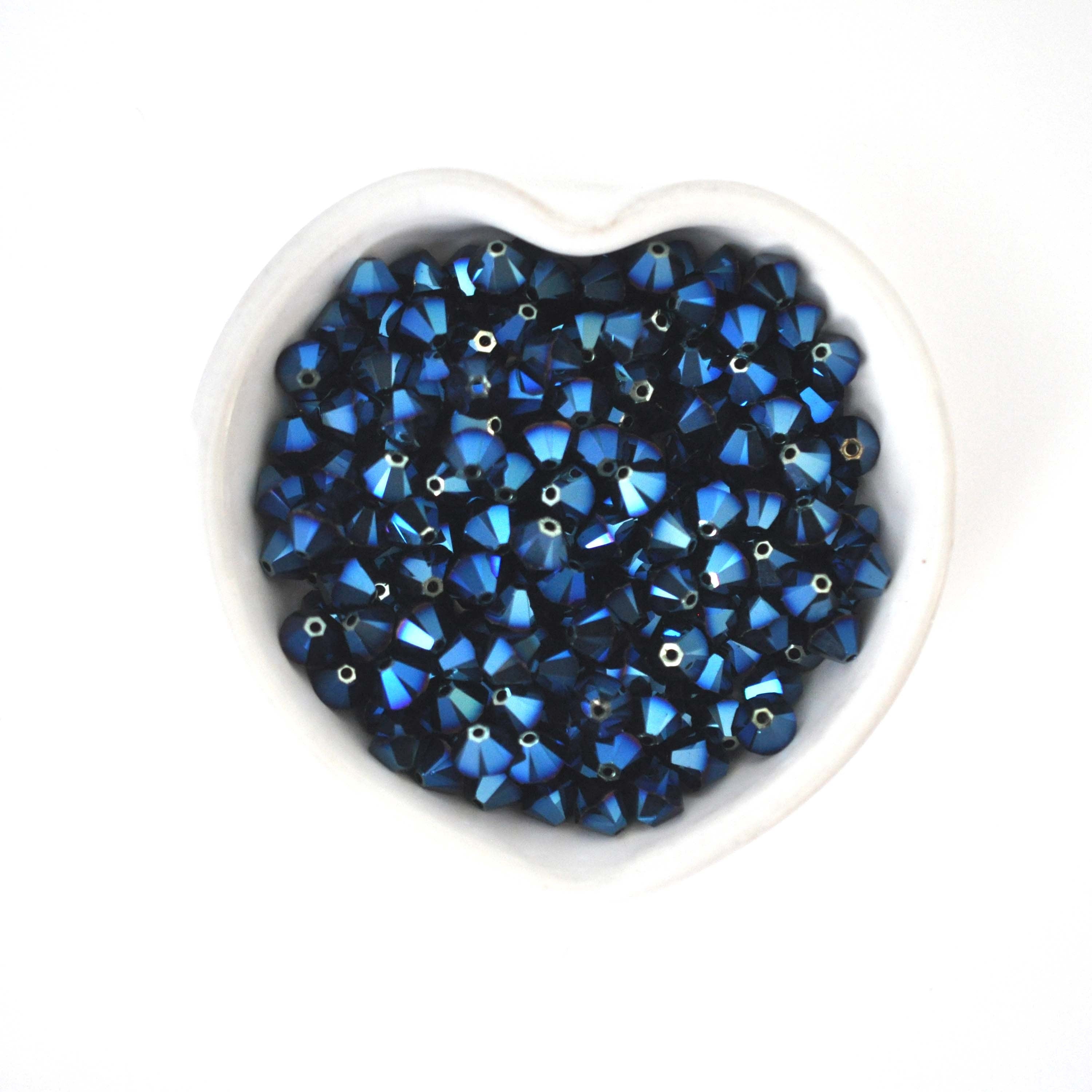 Metallic Blue 2X Bicone Beads 5328 Barton Crystal 6mm