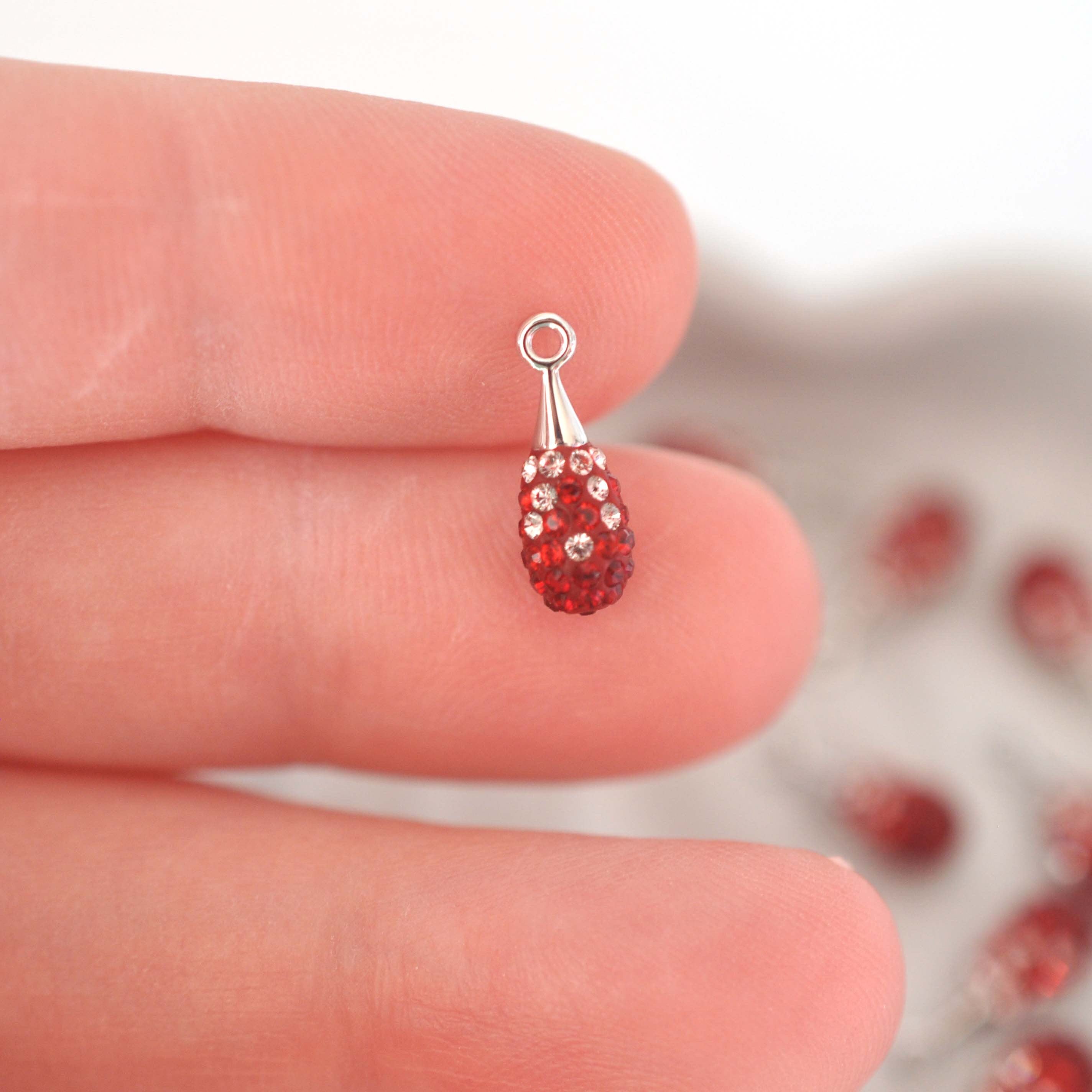 Ruby Red Pave Drops Pendant 14mm - 1 Pendant