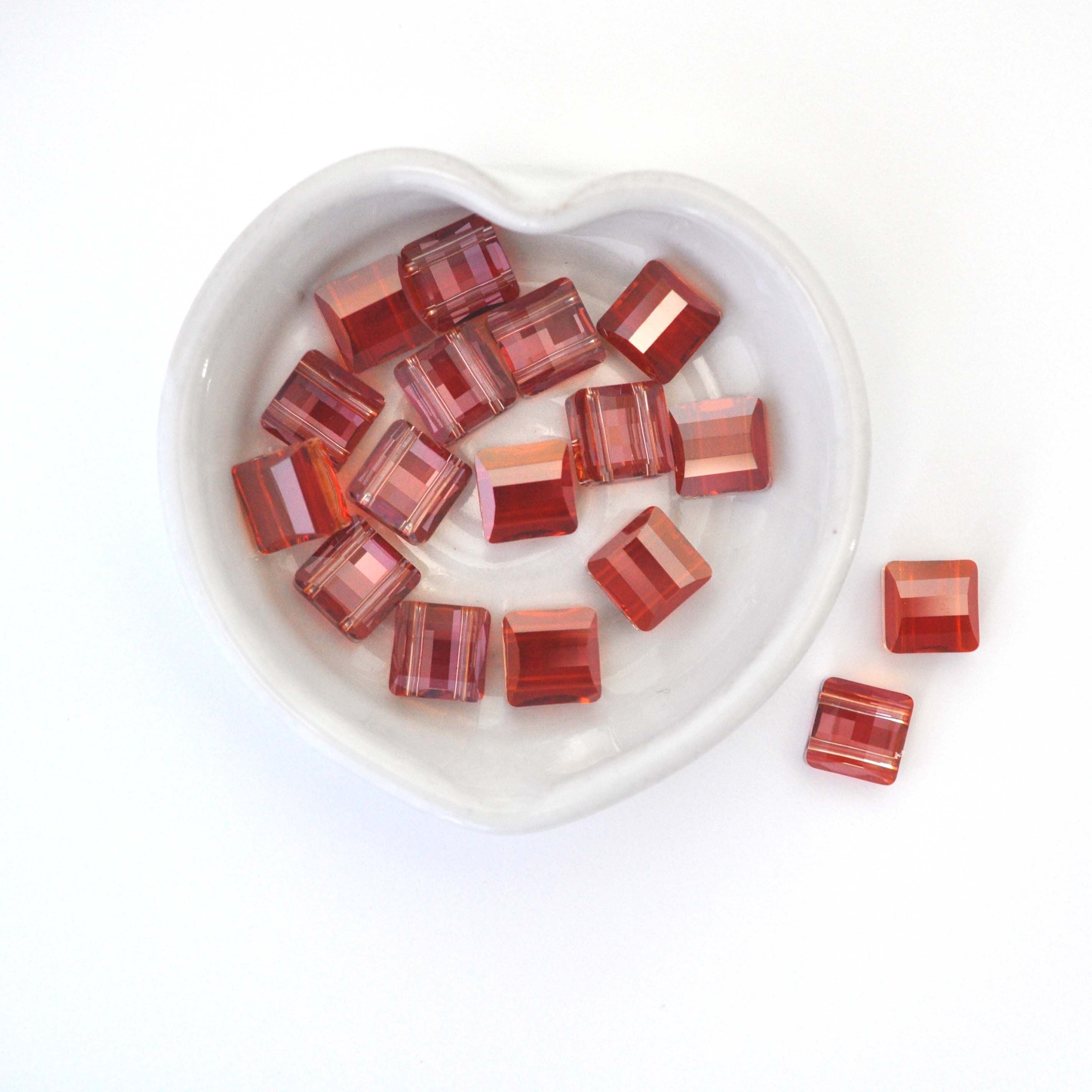 Red Magma Stairway Bead 2 Hole Tile 5625 Barton Crystal 10mm