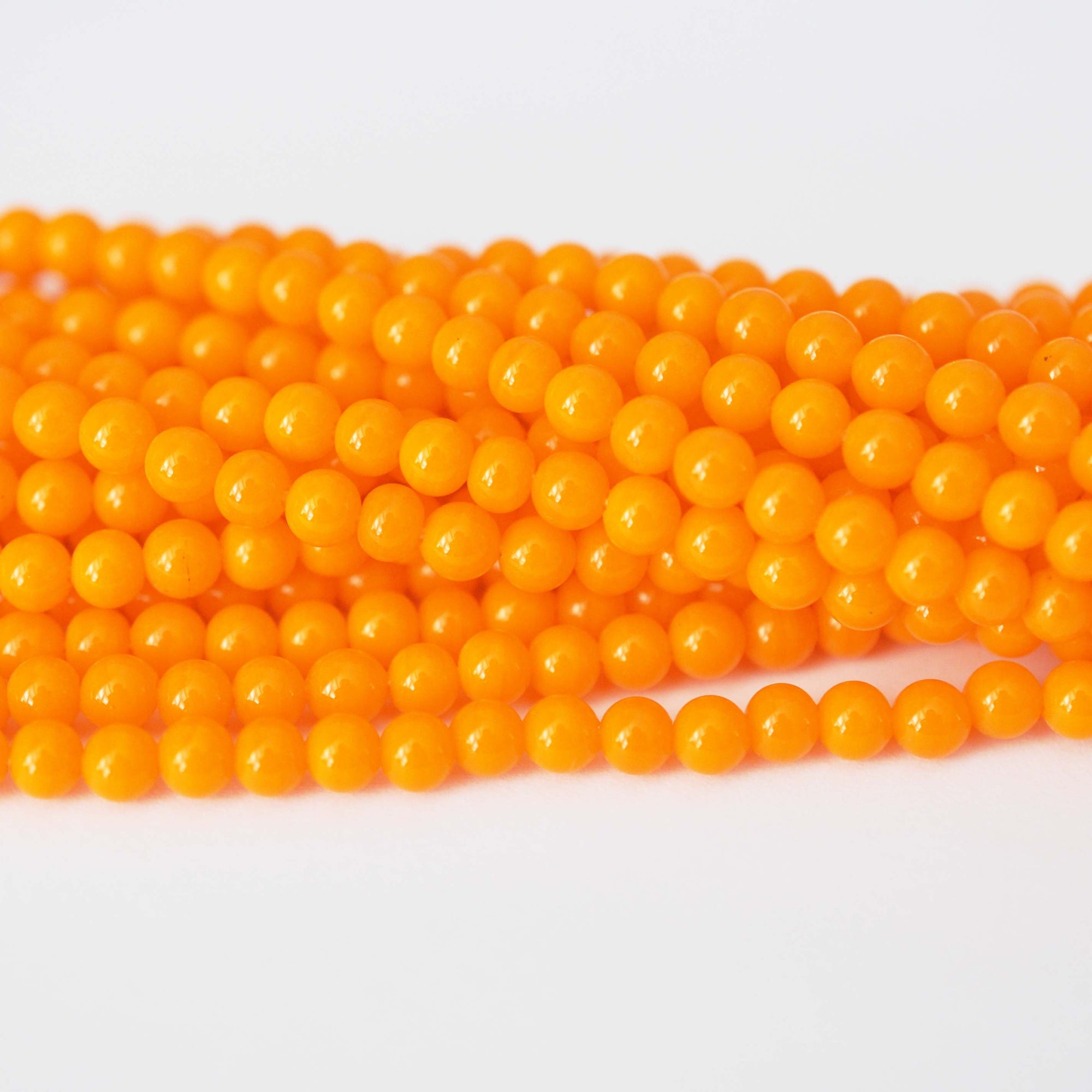 Orange 4MM Round Glass Beads, Made In Japan - 100 Beads