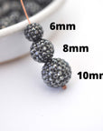 Jet Hematite Pave Bead Balls Barton Crystal 6mm, 8mm, 10mm - 2 Beads