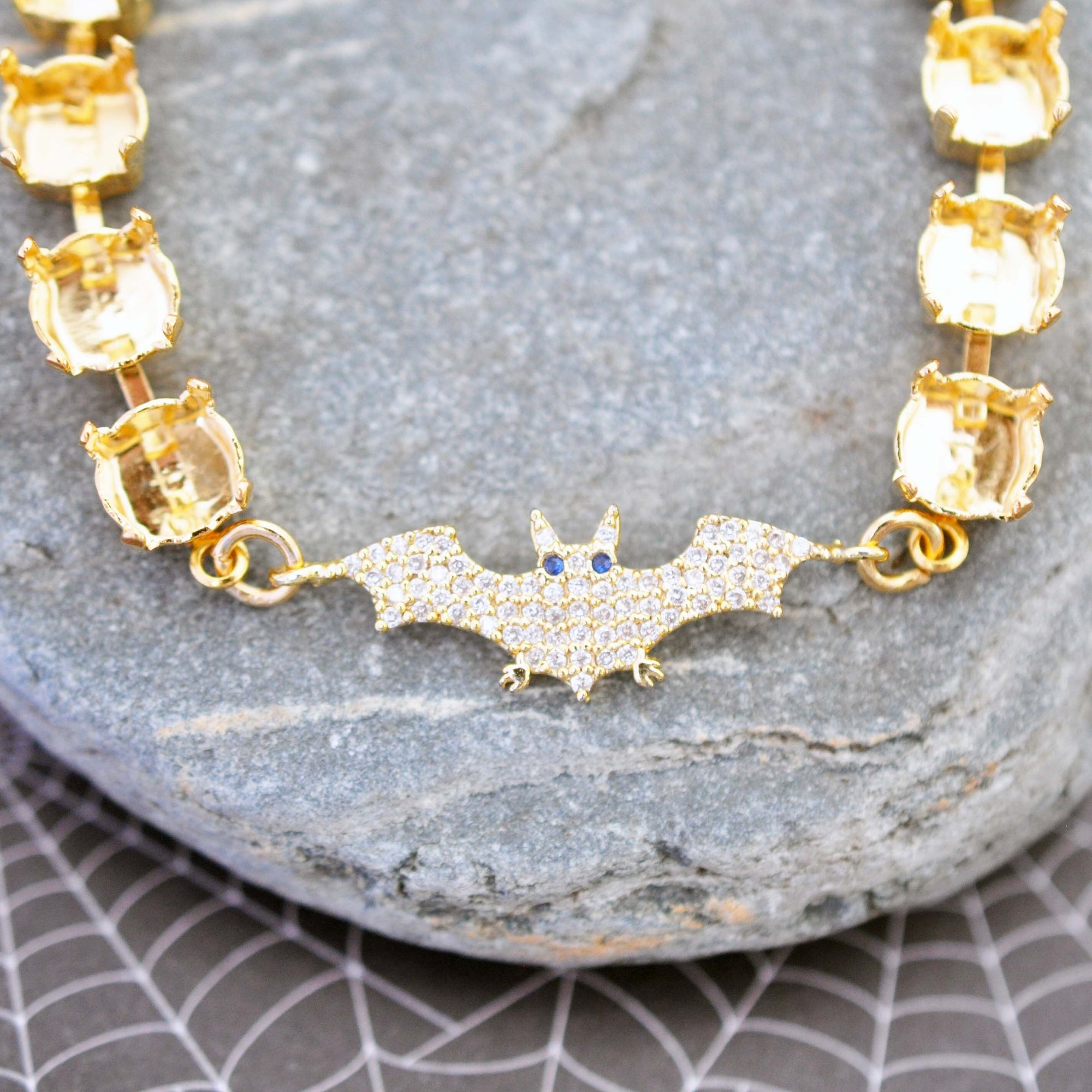 Pave Bat in Flight Gold Plated Empty Cup Chain Bracelet