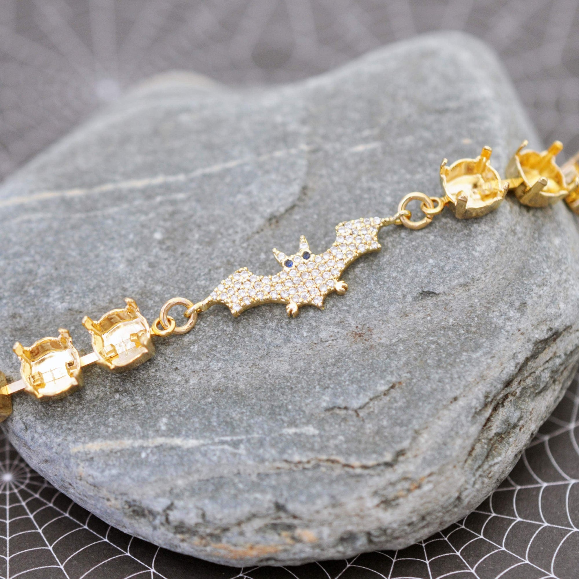 Pave Bat in Flight Gold Plated Empty Cup Chain Bracelet