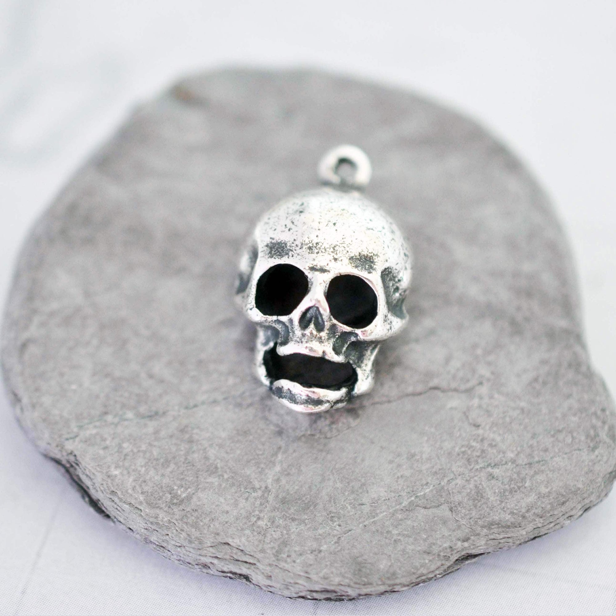 Antique Silver Ox Skull Halloween Charm - 1 Charm