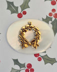 Antique Gold Ox Holiday Wreath W. Bow Brass Charm - AGB131