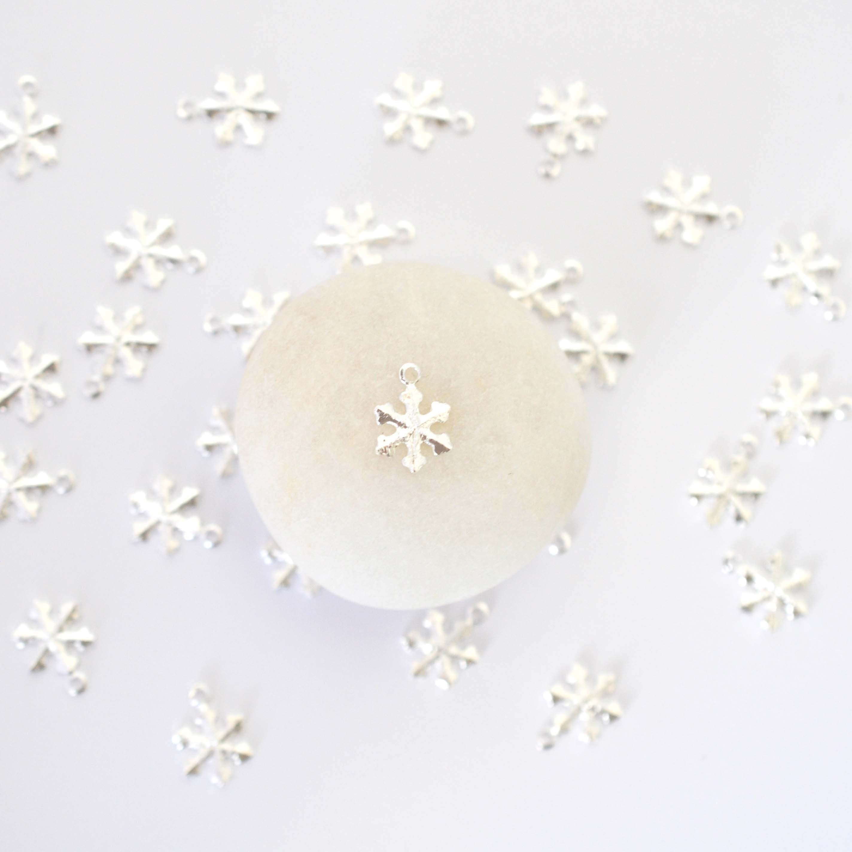 Itty Bitty Tiny Shiny Silver Plated Snowflake Brass Charm - SB136