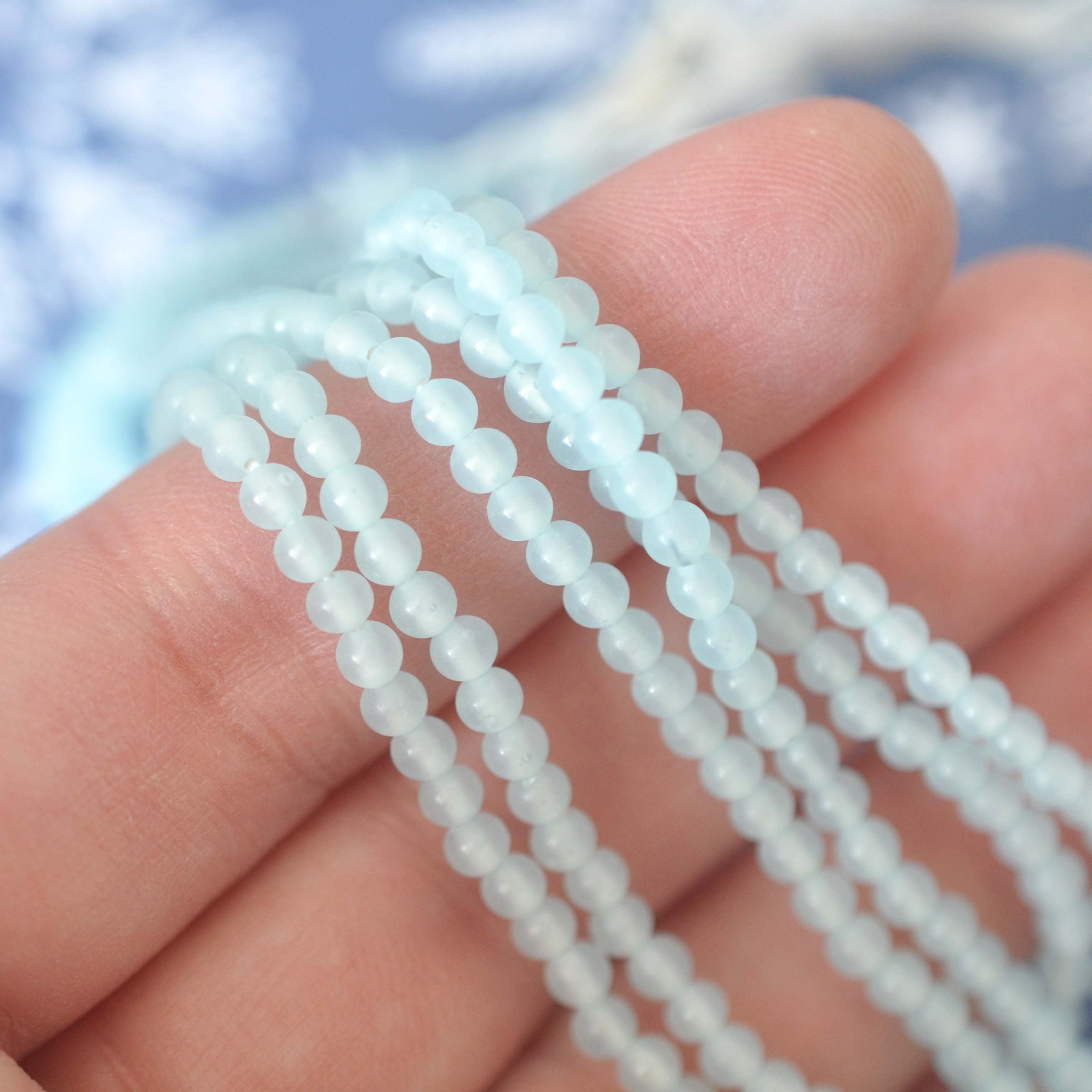 Icy Blue 4MM Round Glass Beads Vintage Cherry Brand - 100 Beads