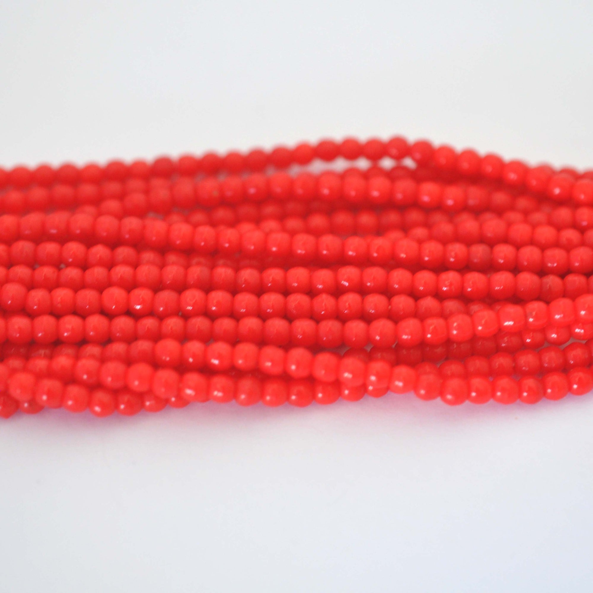 Bright Red 3MM Round Glass Beads Vintage Cherry Brand - 100 Beads