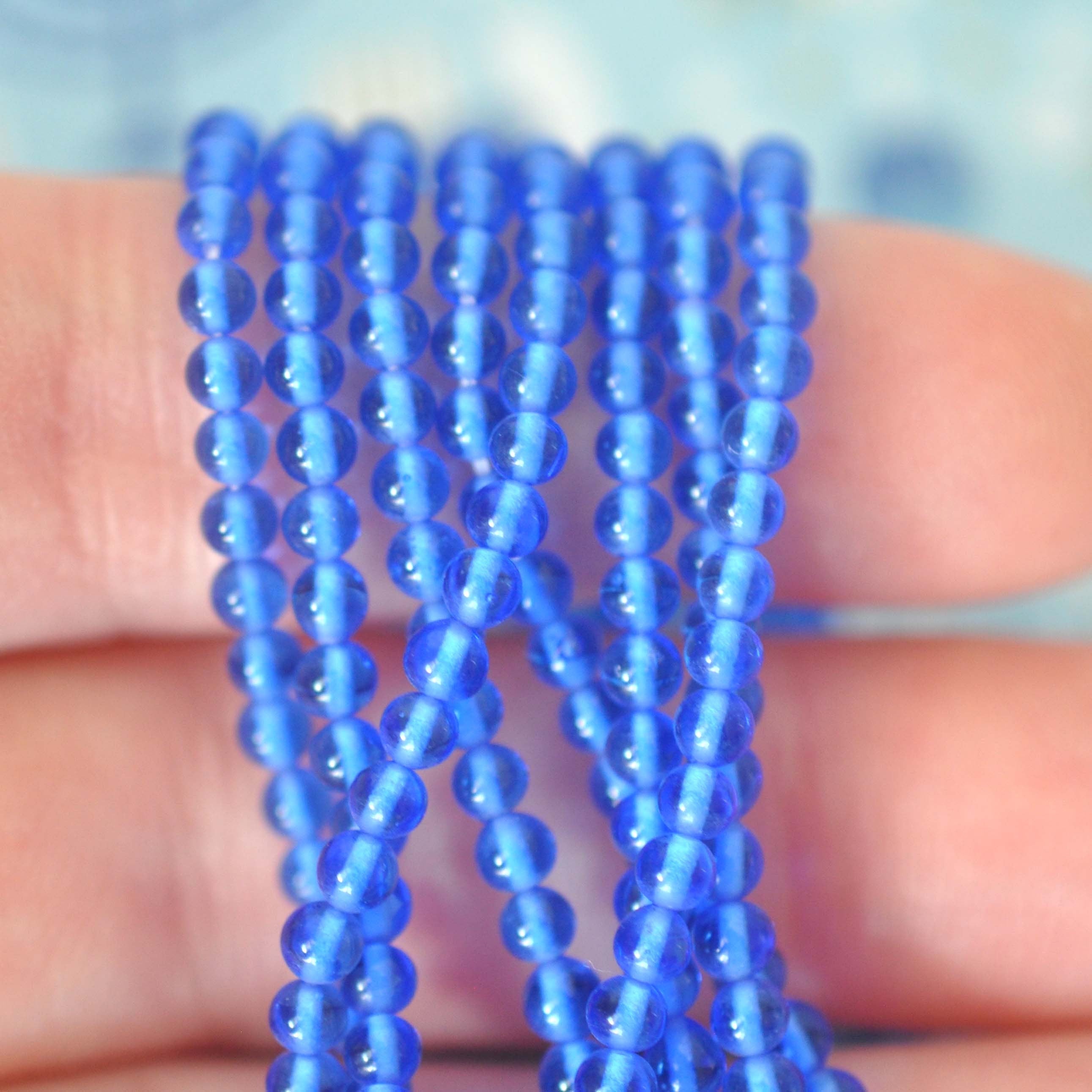 Sapphire Blue 3MM Round Glass Beads Vintage Cherry Brand - 100 Beads