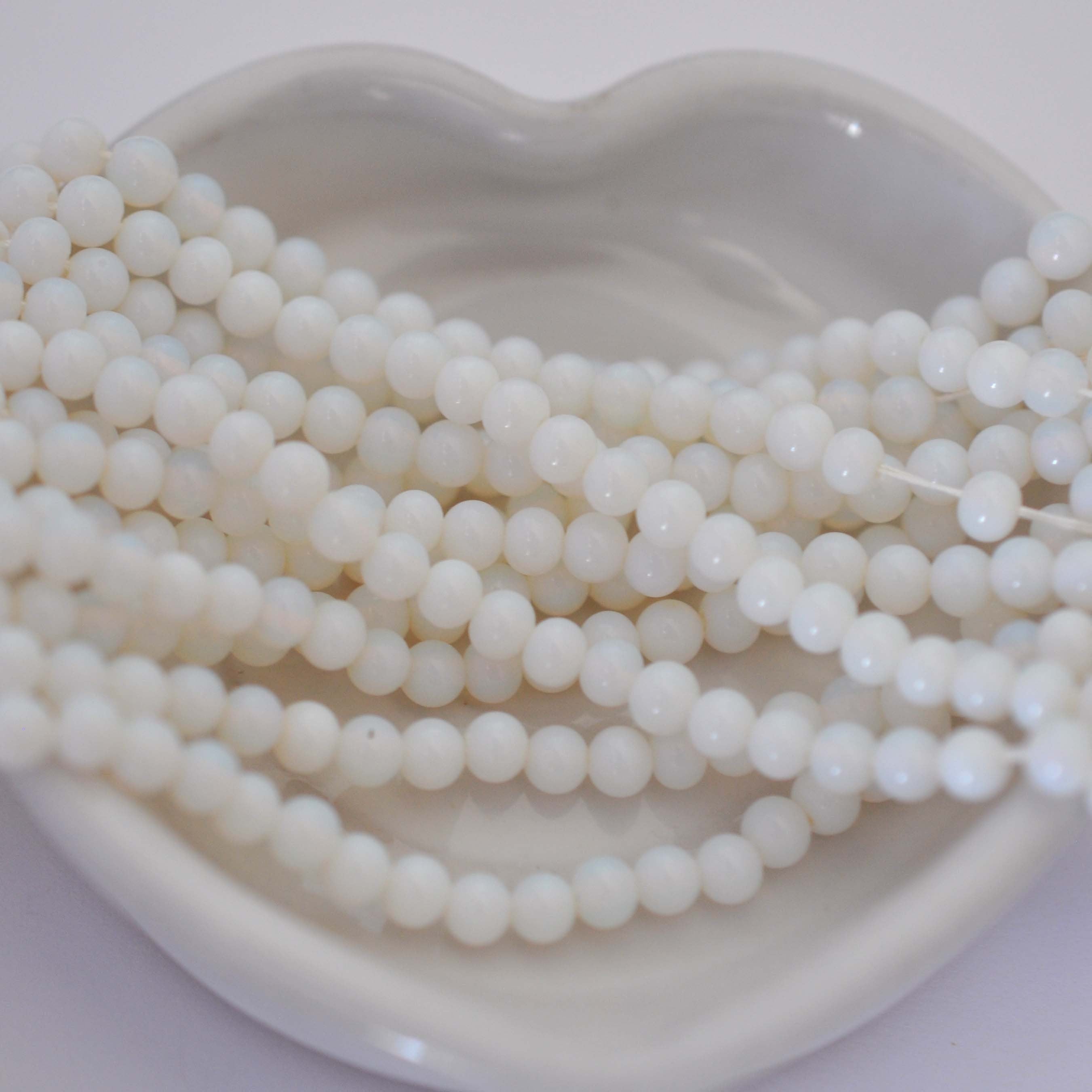 White Opal 4MM Round Glass Beads Vintage Cherry Brand - 100 Beads