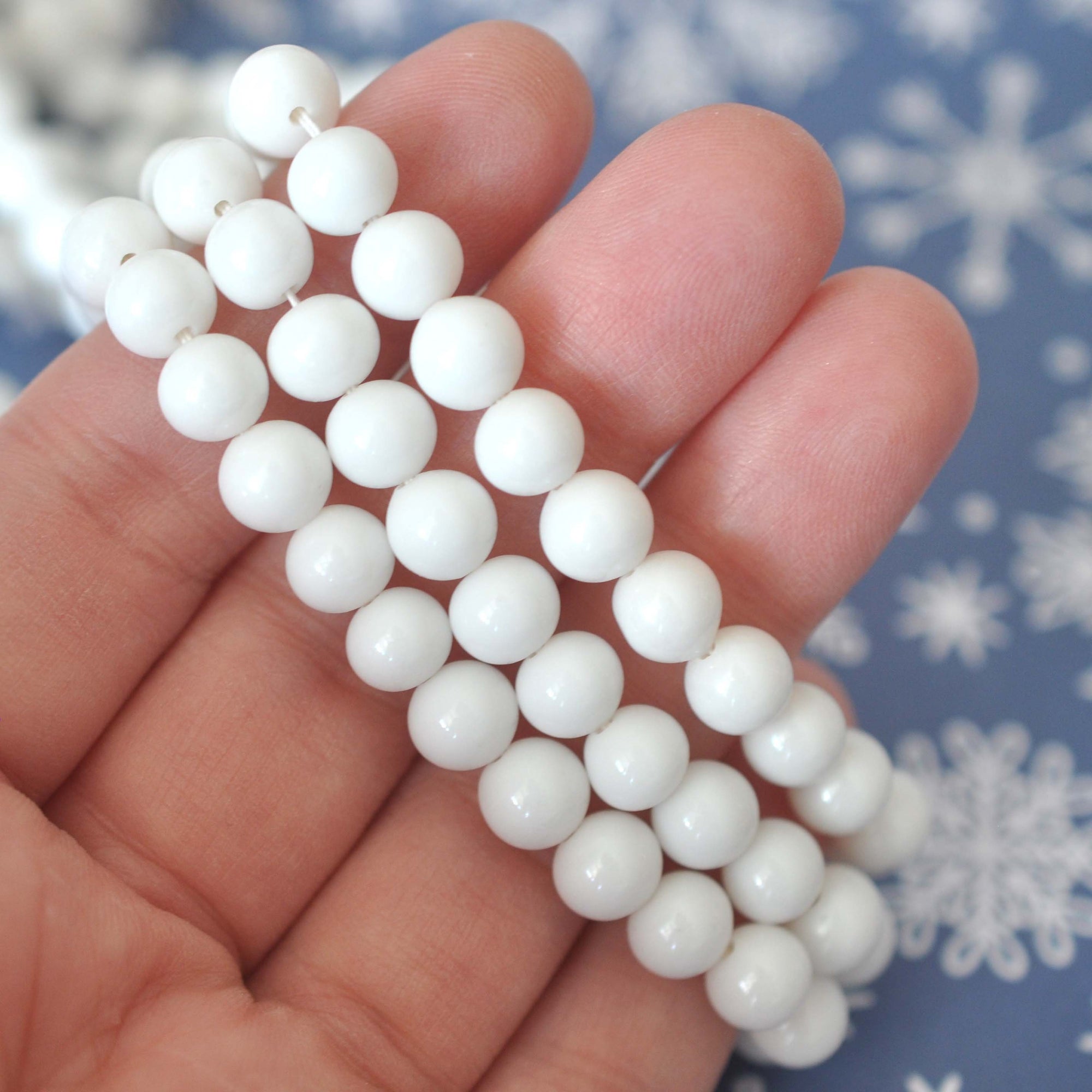 White Out 8MM Round Opaque Glass Beads Vintage Cherry Brand - 50 Beads