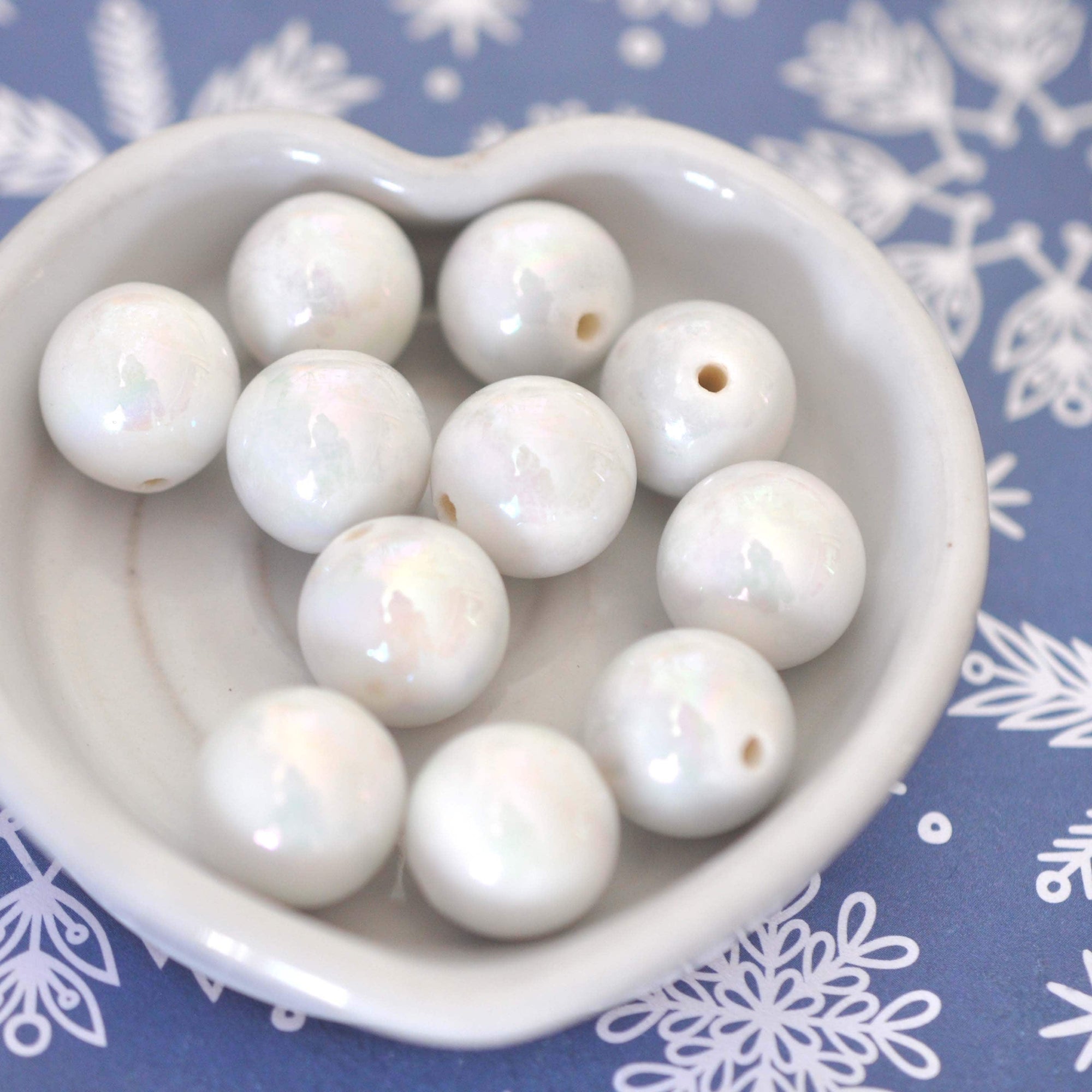 Snowball Shimmer Beads - Chalk White AB 14MM Vintage Cherry Brand - 6 Beads