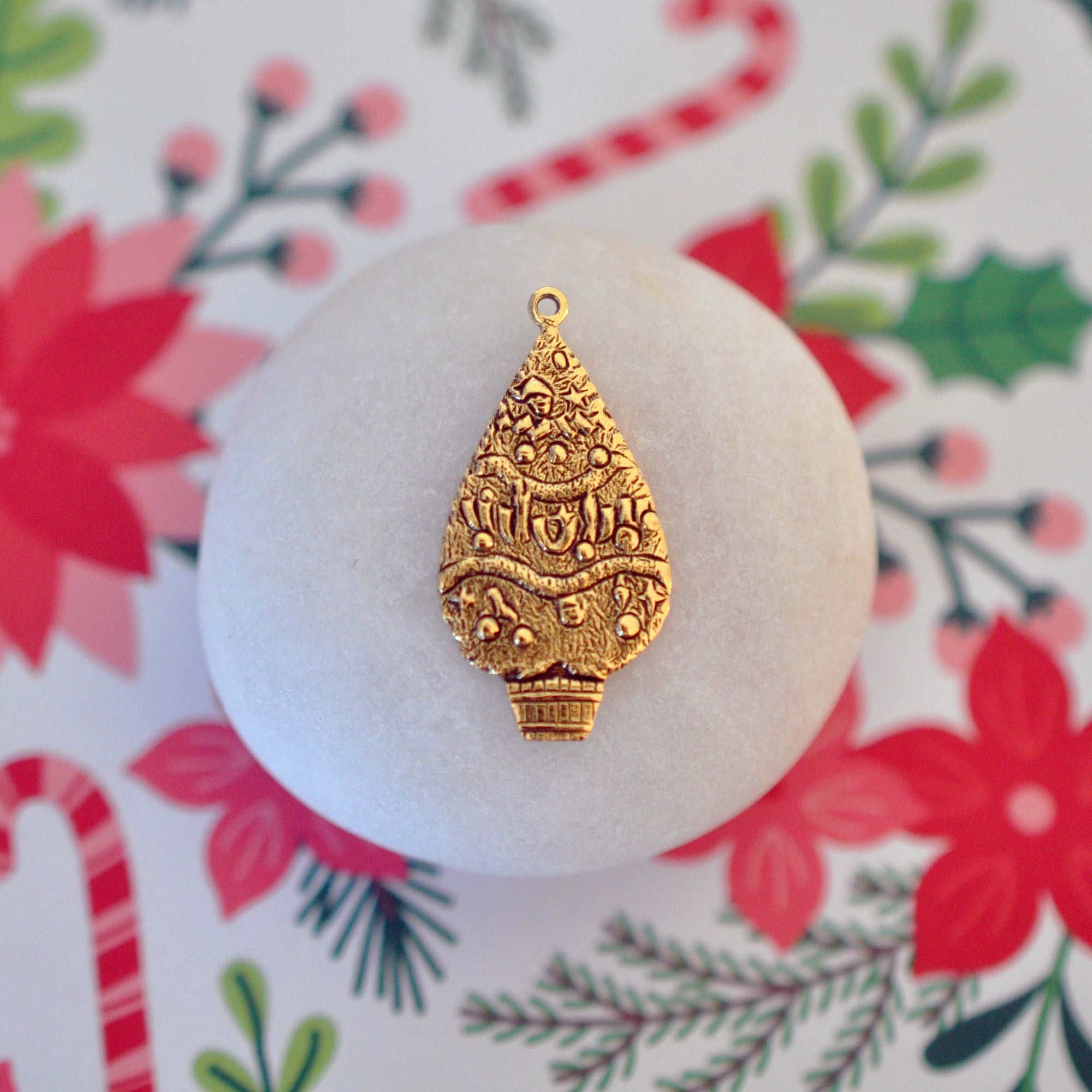 Antique Gold Ox Topiary Christmas Tree Brass Charm - AGB127