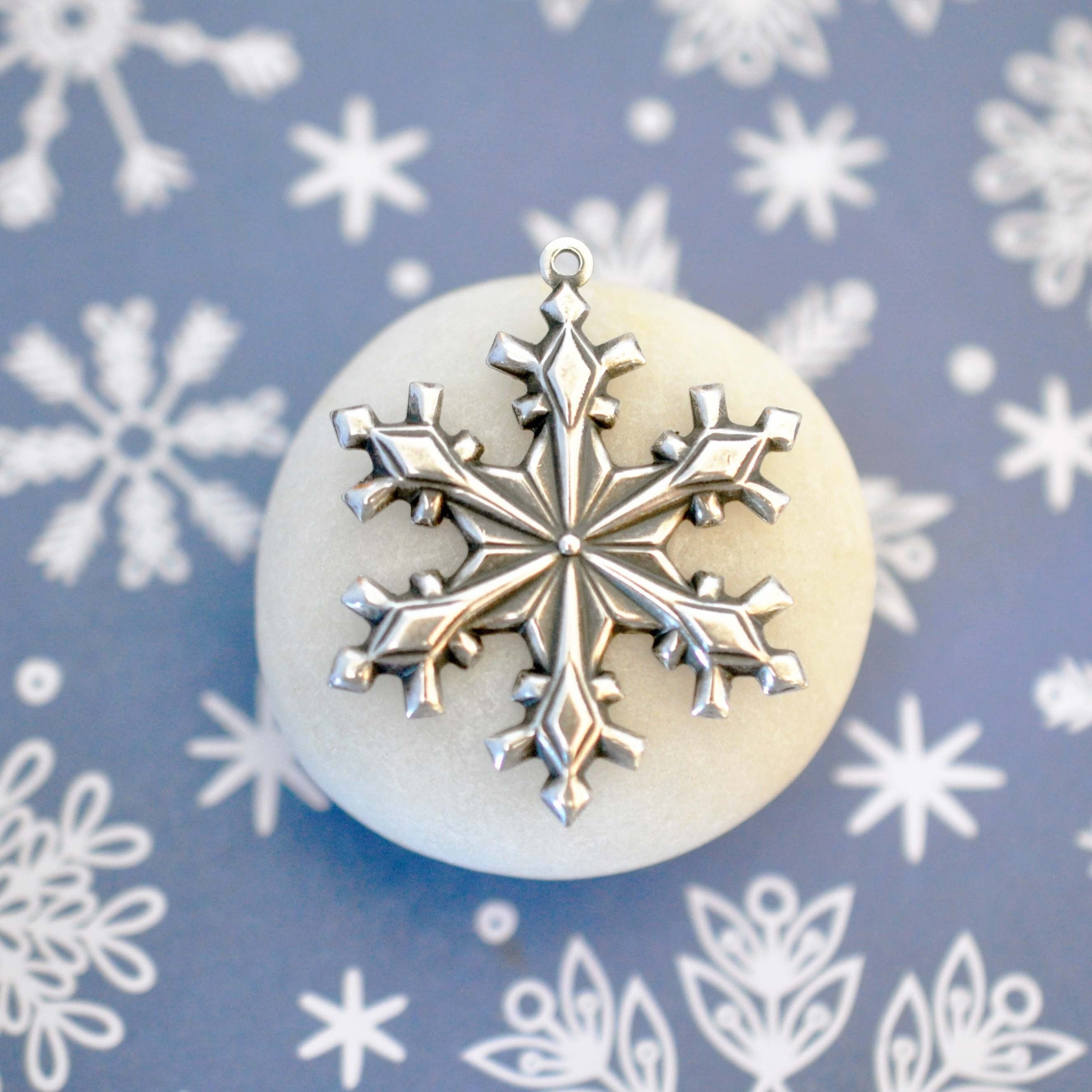 Antique Silver Ox Large Snowflake Brass Charm - ASB124