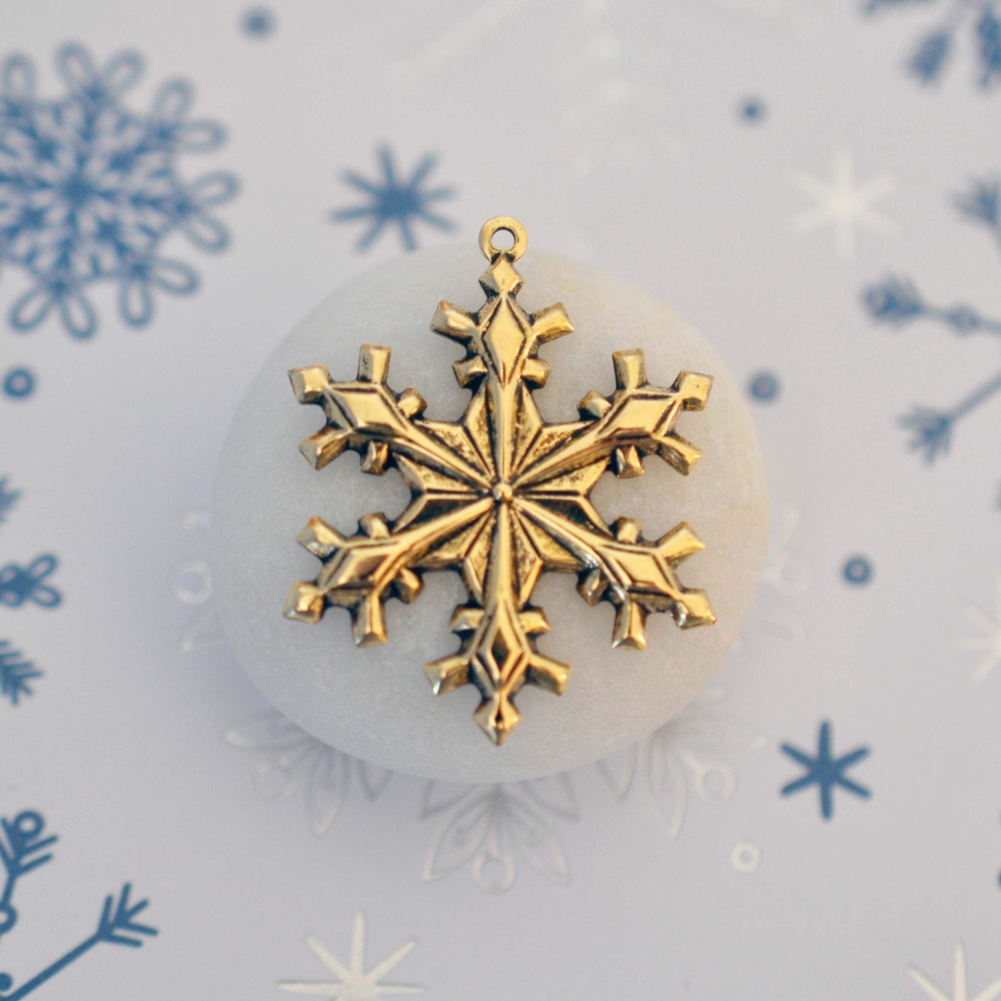 Antique Gold Ox Large Snowflake Brass Charm - AGB124