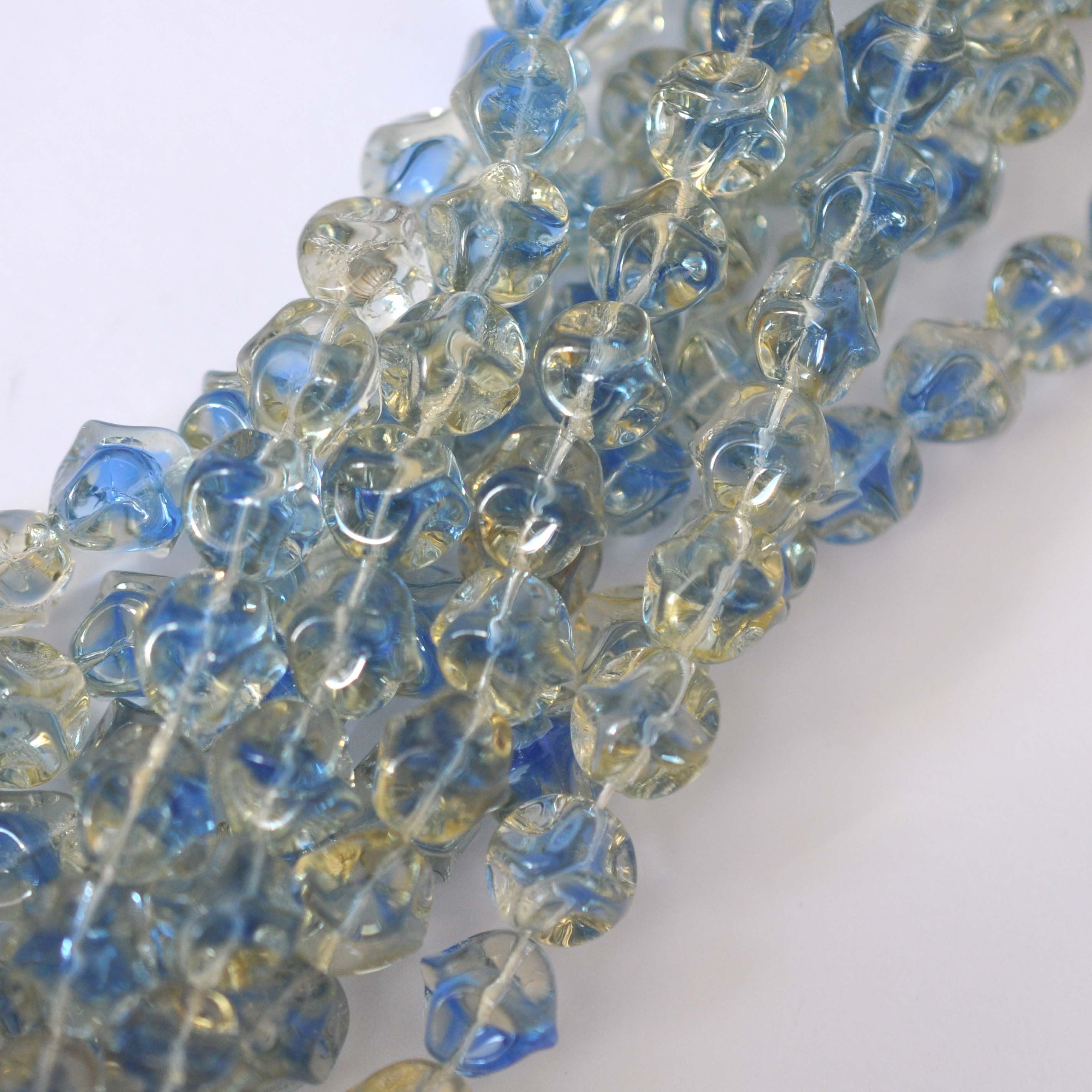 Ice Rink Blue &amp; Clear 10MM Crinkle Beads - 6 Beads
