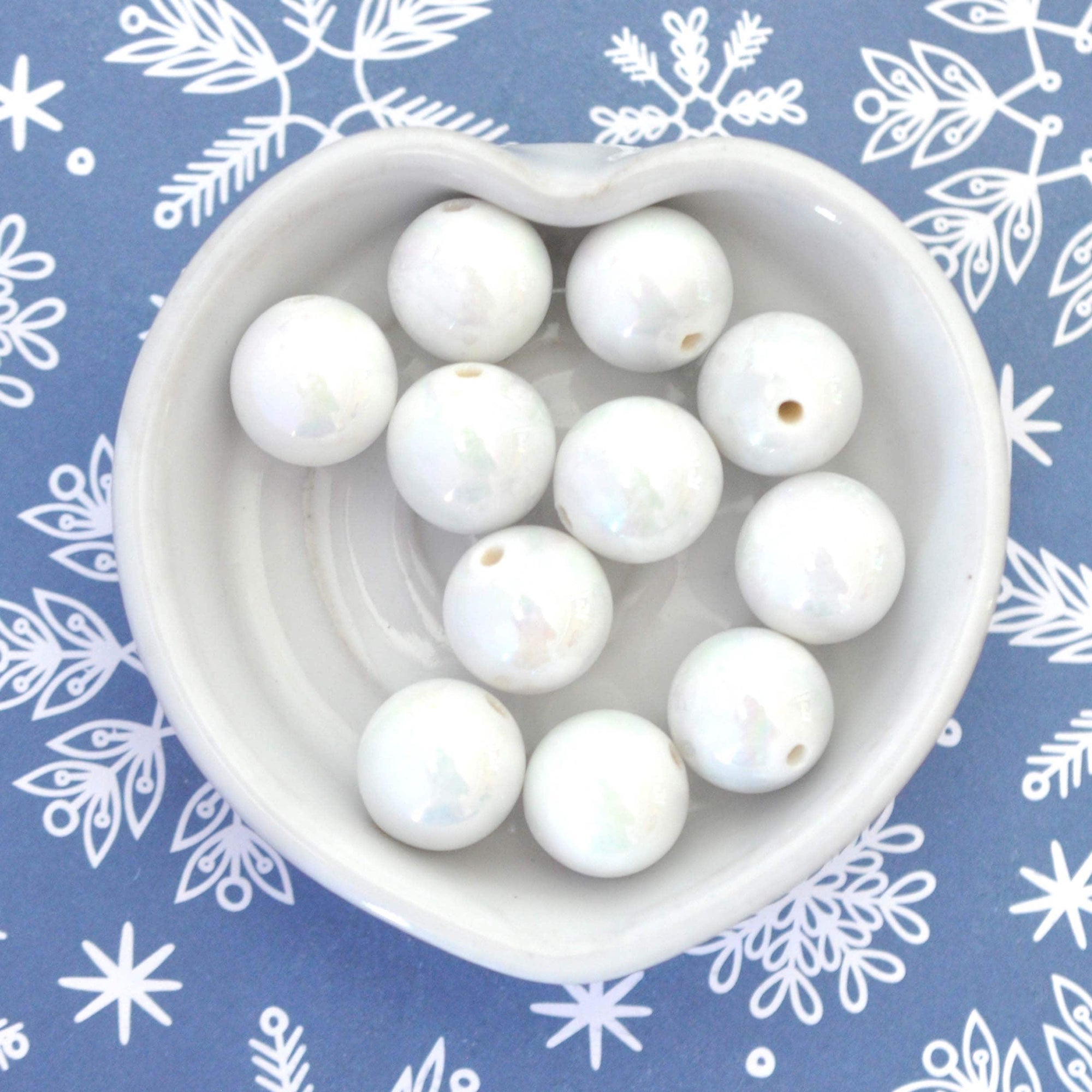 Snowball Shimmer Beads - Chalk White AB 14MM Vintage Cherry Brand - 6 Beads