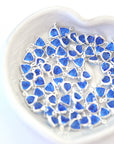 Tiny Sapphire Heart Connector Charms Silver Plated Barton Crystal- 12 Pieces