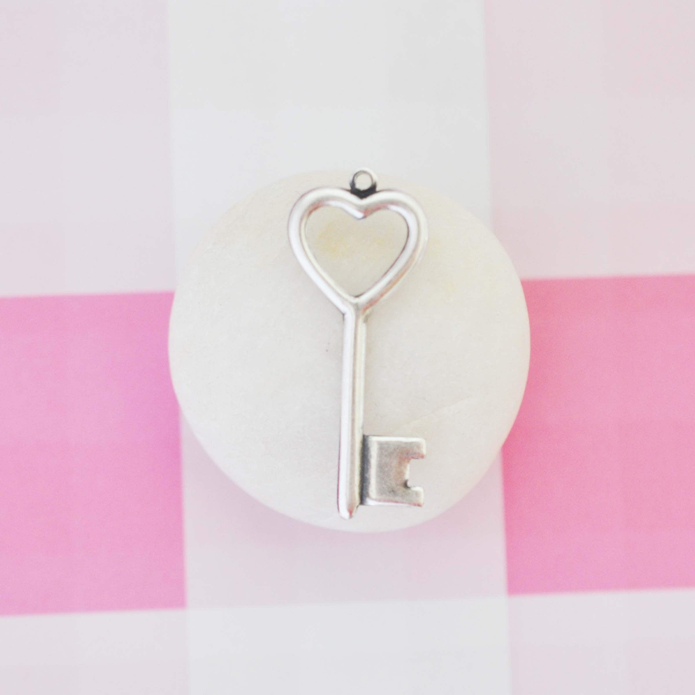 Antique Silver Ox Key To My Heart Brass Charm Stamping - ASB138