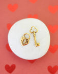 Antique Gold Ox Tiny Locket & Key Brass Charm Stamping - AGB139