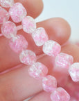 Pink Ice Crackle 8MM Squished Square Vintage Glass Beads - 12 Beads