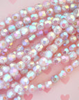 Sweetheart Pink 8MM Round Faceted Shimmer Swirl Vintage Glass Beads - 12 Beads