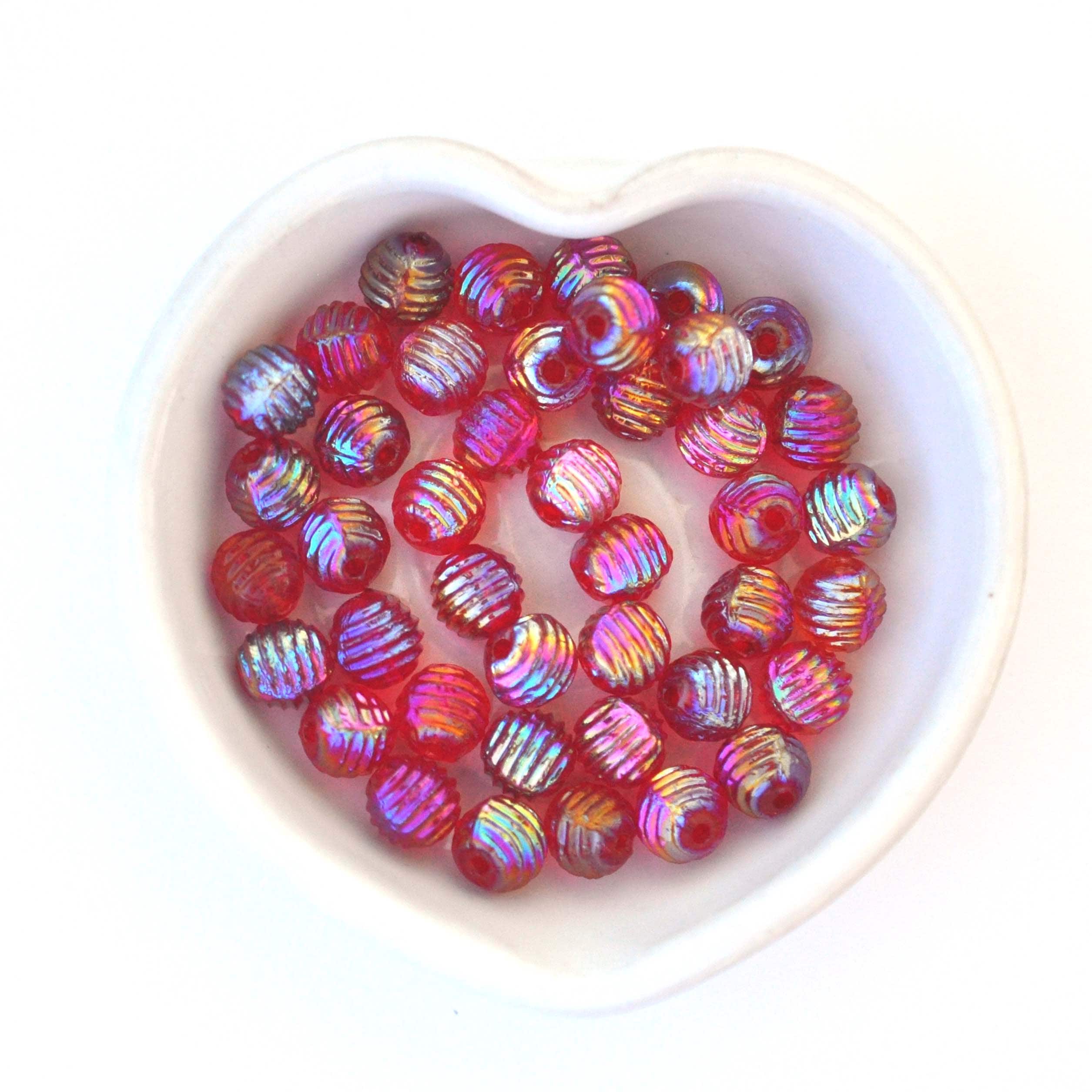 Red Shimmer Sparkle 8MM Vintage West German Glass Beads - 12 Pieces