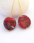 Red Hot Coin 14MM Disk Beads Vintage Glass Beads - 2 Beads
