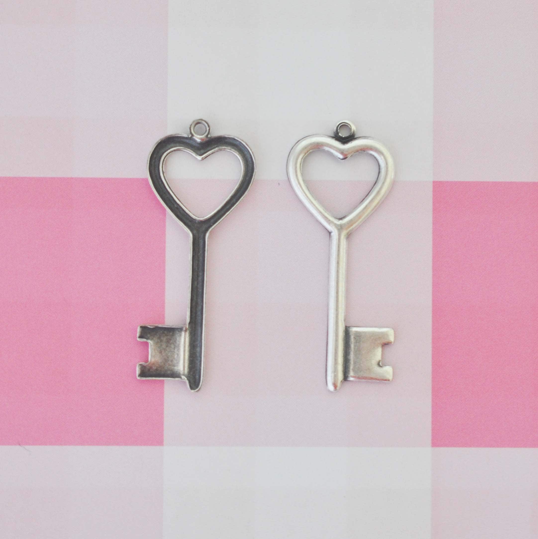 Antique Silver Ox Key To My Heart Brass Charm Stamping - ASB138