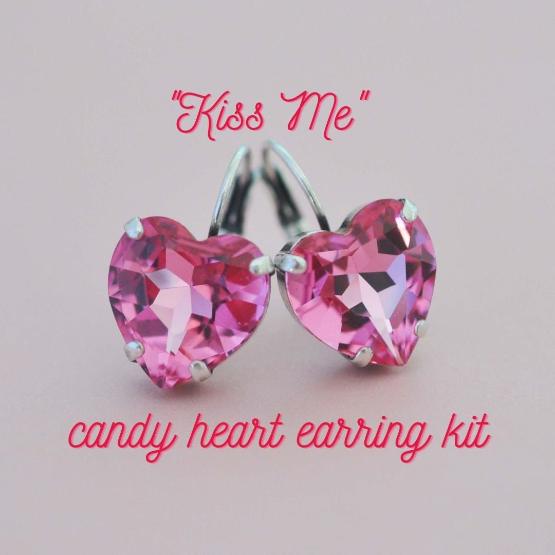 &quot;Kiss Me&quot; Candy Conversation Barton Crystal 14mm Heart Earrings - 1 Earring Kit