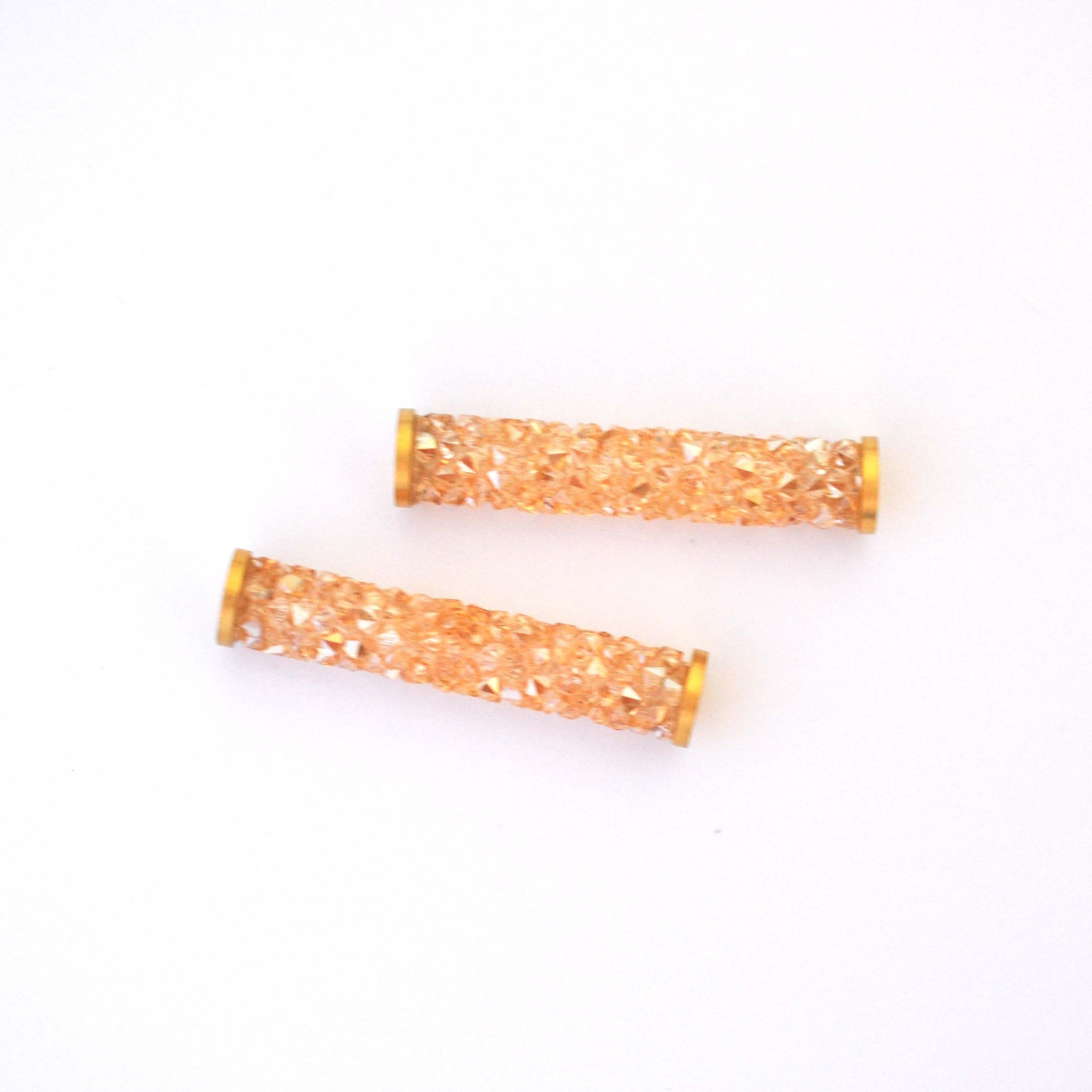 Golden Shadow W. Gold Plated Accents Fine Rocks Tube Beads Barton Crystal 30MM - 1 Bead
