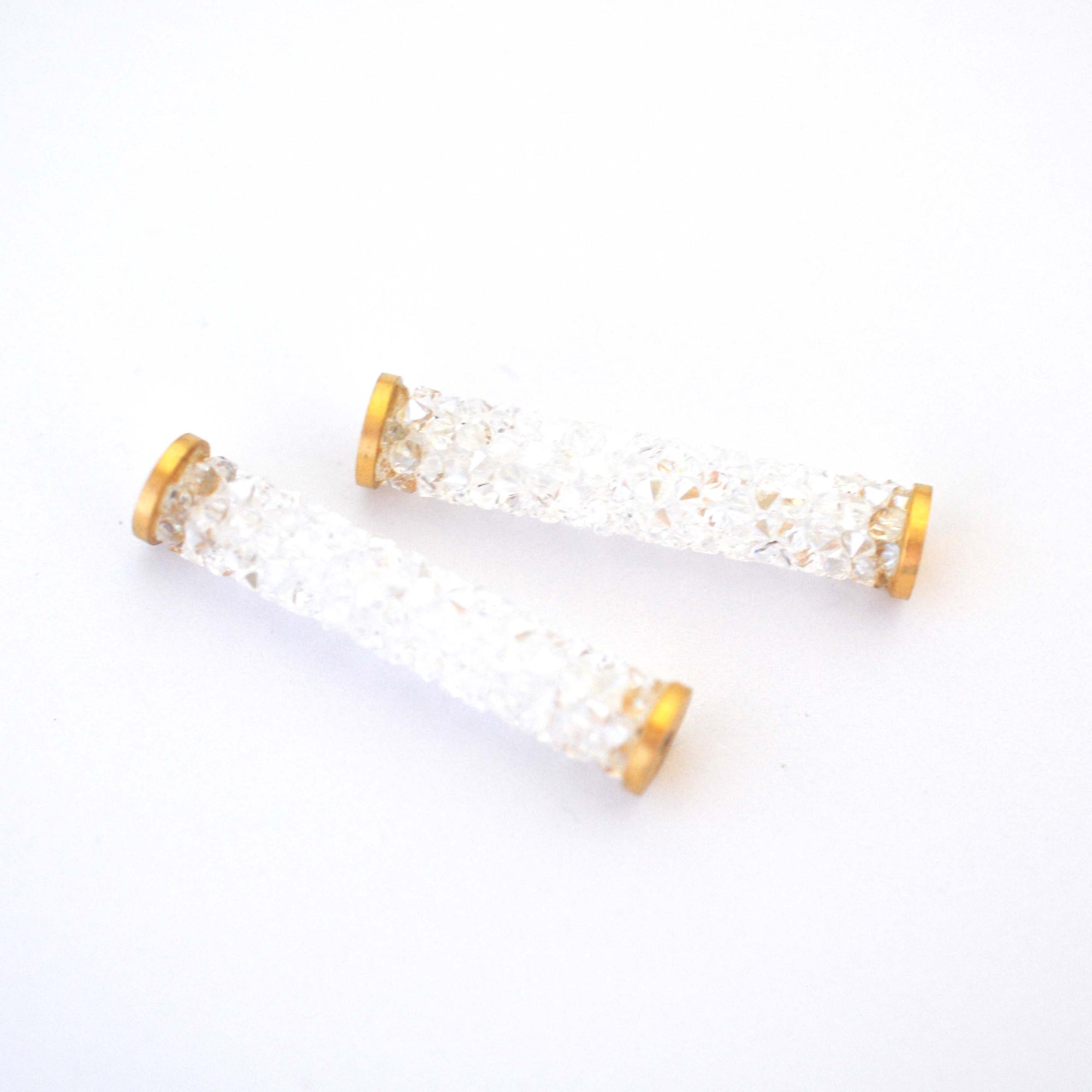 Moonlight W. Gold Plated Accents Fine Rocks Tube Beads Barton Crystal 30MM - 1 Bead