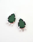 Vintage Emerald & Silver Plated Connector Pendants Glass, 1 Pair (2 Pieces)