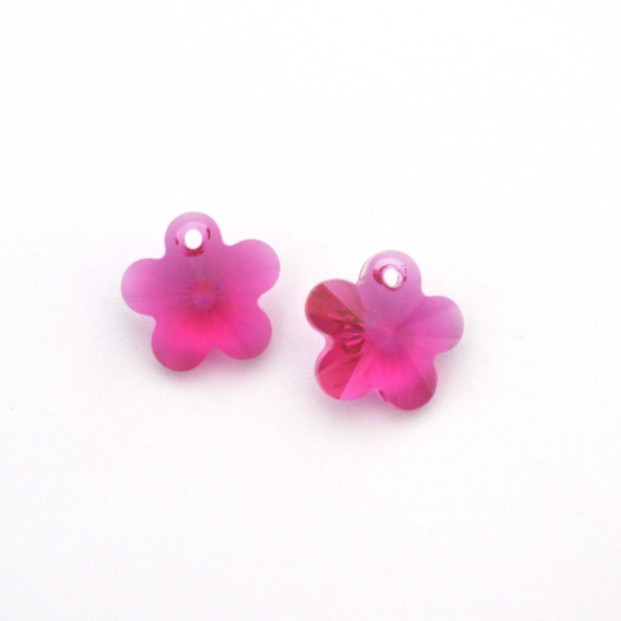 Fuchsia Pink Flower Pendant 6744 Barton Crystal 14mm - 1 Pair (2 Pieces)