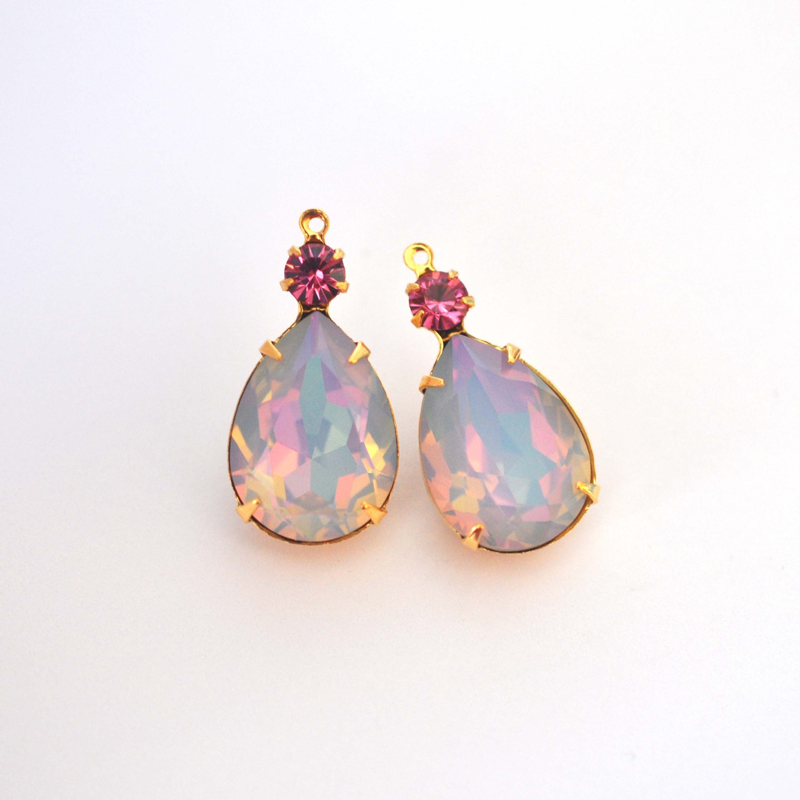 Dreamy Vitrail &amp; Fuchsia Gold Plated Charms 26mm - 1 Pair (2 Pieces)