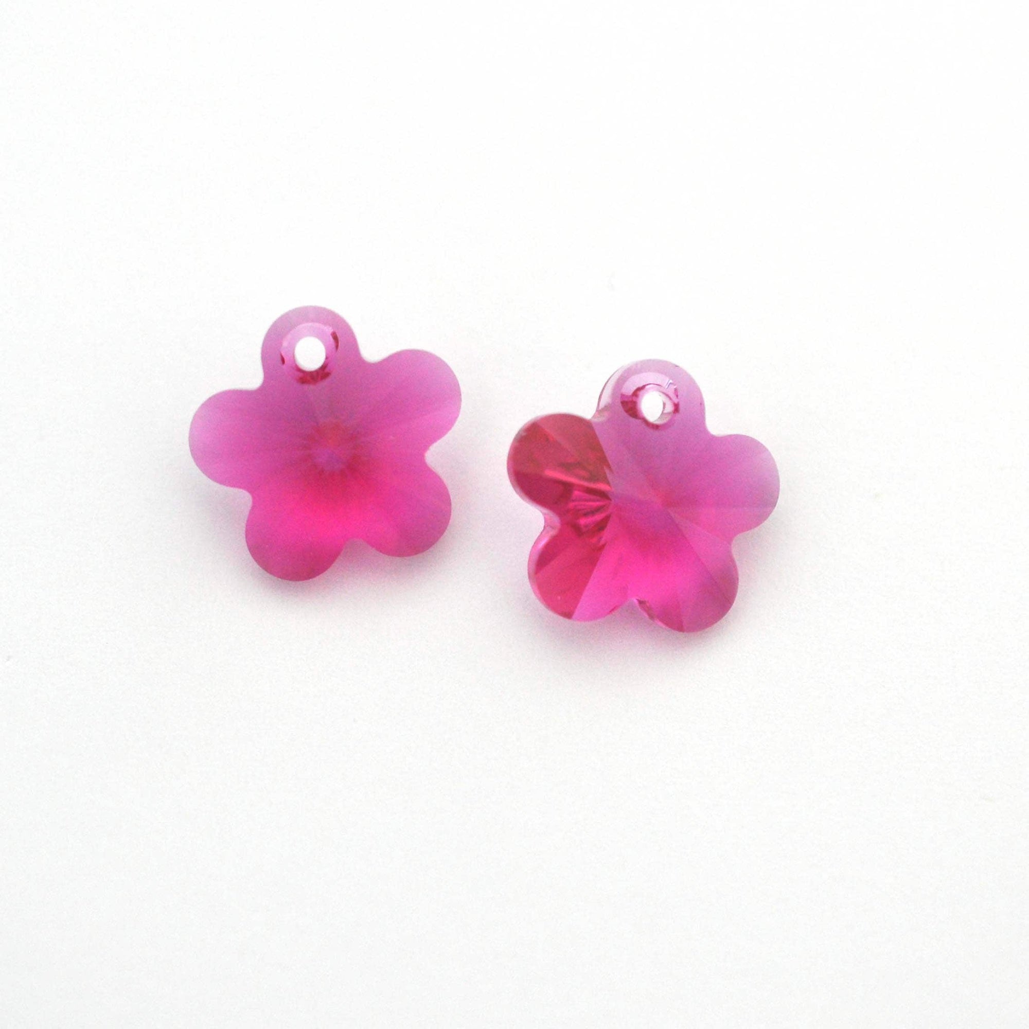 Fuchsia Pink Flower Pendant 6744 Barton Crystal 14mm - 1 Pair (2 Pieces)